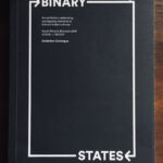 Black cover with large rectangular border interrupted with the title Binary States